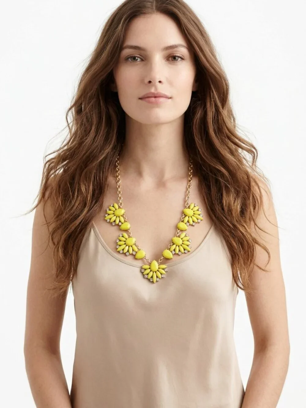 NWT J.Crew Chartreuse Yellow Floral Statement Necklace - Crystal Accents